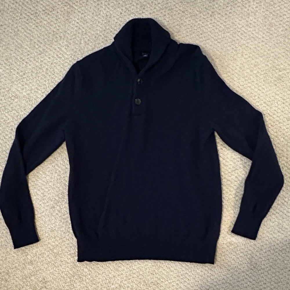 J. Crew Men's Navy Blue Shawl Neck Collar Sweater